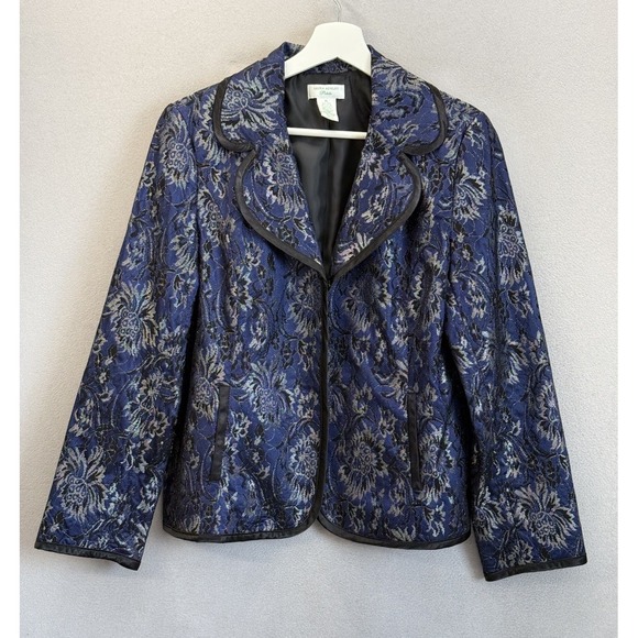 Laura Ashley Women's Petite Sz L Metallic Frost Floral Lace Career Blazer Jacket - Picture 1 of 7